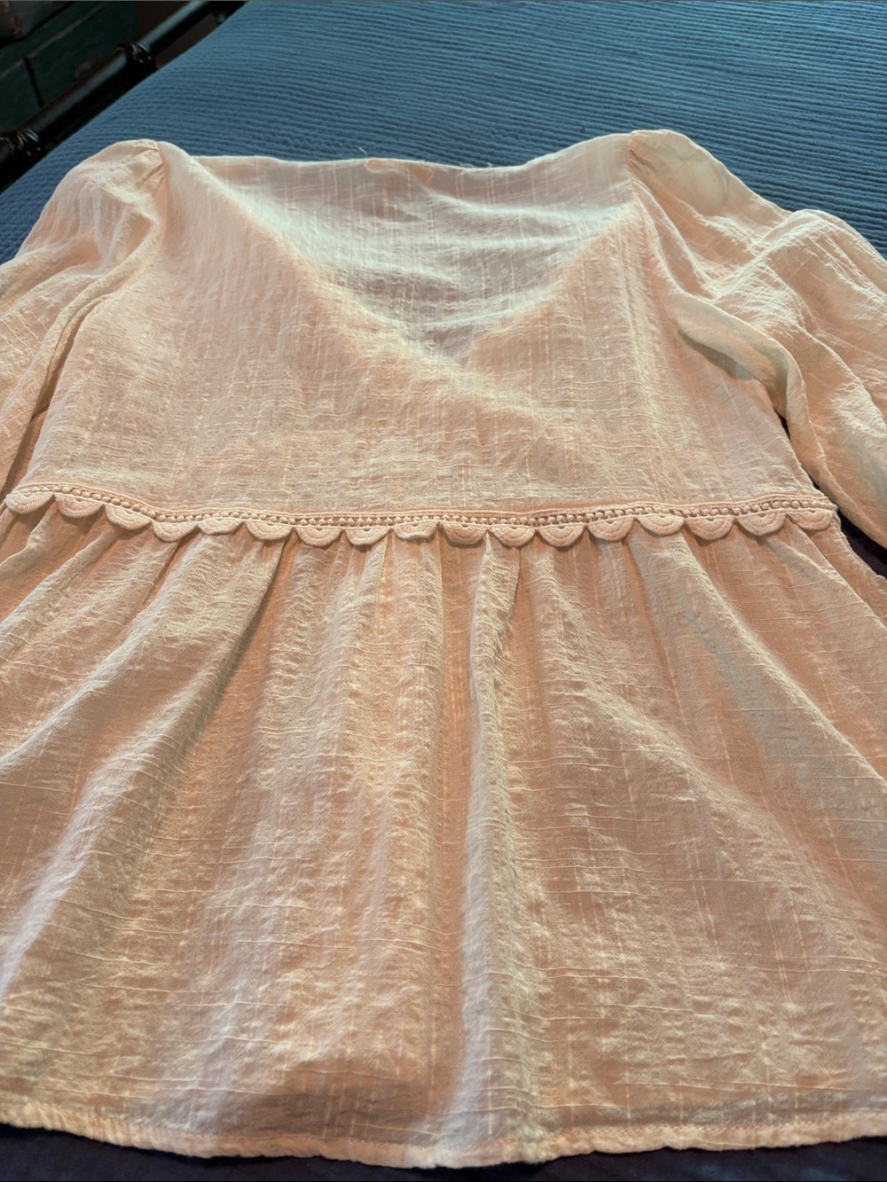 Max Studio Cream Boho Crochet Lace-Trim Peasant Blouse - Women's Top Size Small - Picture 7 of 11